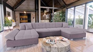 U formos kampinė sofa-lova su AGATA viršutiniu tekstilės audiniu