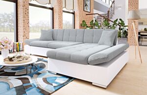 Kampinė sofa-lova LAVIVA-Right-ecoscope Soft 017 (balta) + Bristol 2460