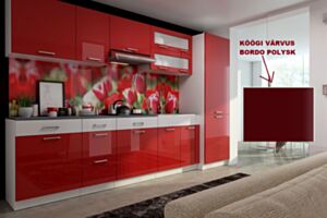 Virtuvės baldai SANDRA 300cm-bordo spalvos polysk (bordo spalvos aukšto blizgesio)