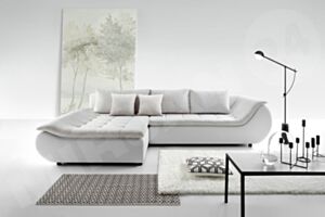 Kampinė sofa-lova TERON-Vasak-ekoskóra Soft 017 (biała) + Inari 22